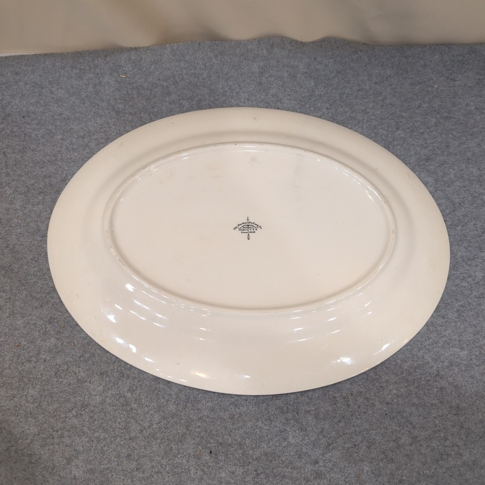 The Harker Pottery Co Vintage Floral Oval Serving Platter Gold Trim Made in USA - Picture 7 of 8